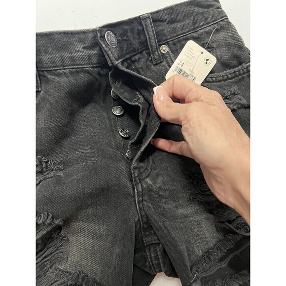 Free People Maggie Mid Rise Black Distressed Cut Off Jean Shorts SZ 25 NWT - Picture 4 of 6